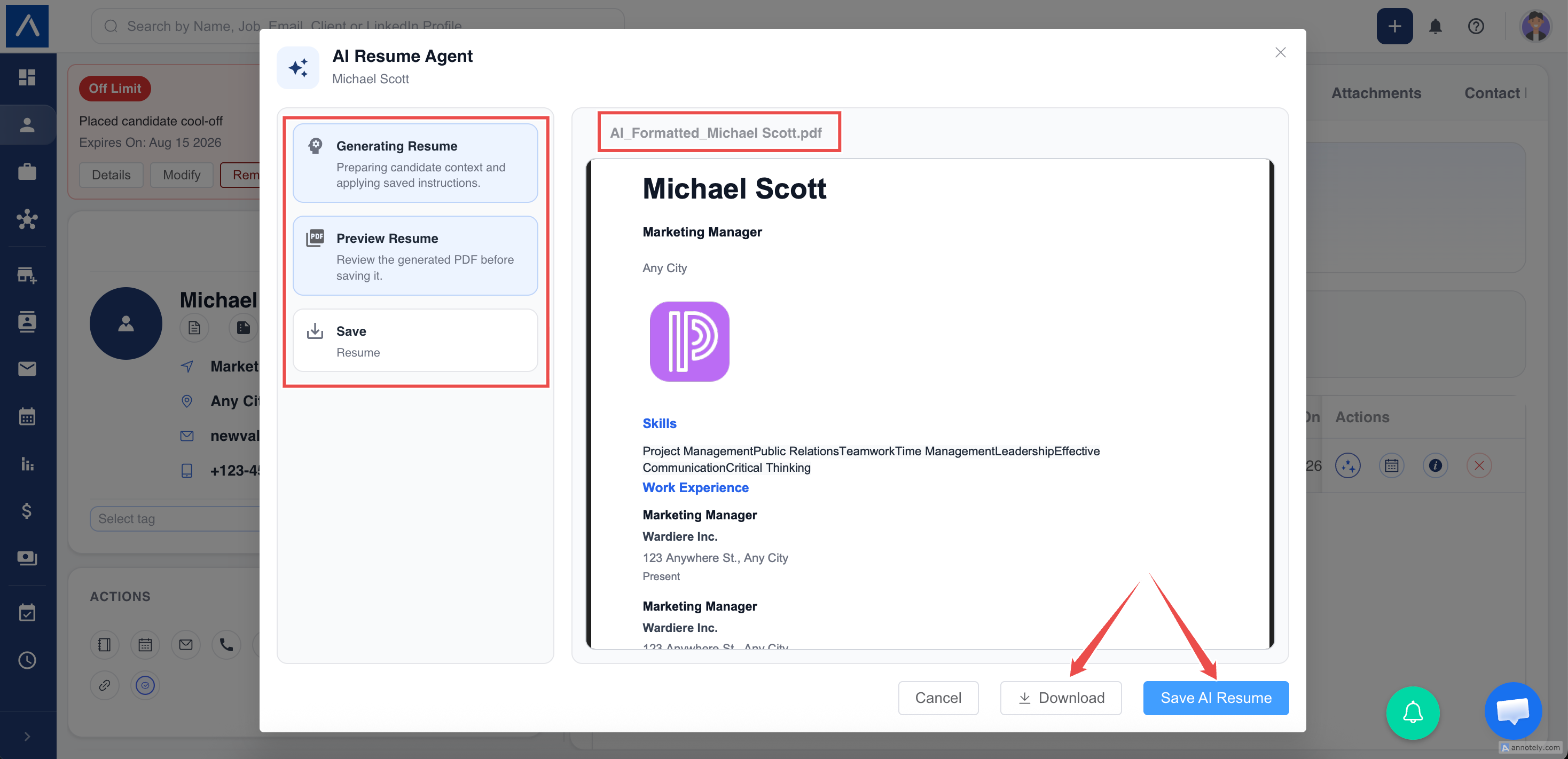 AI formatted resume preview