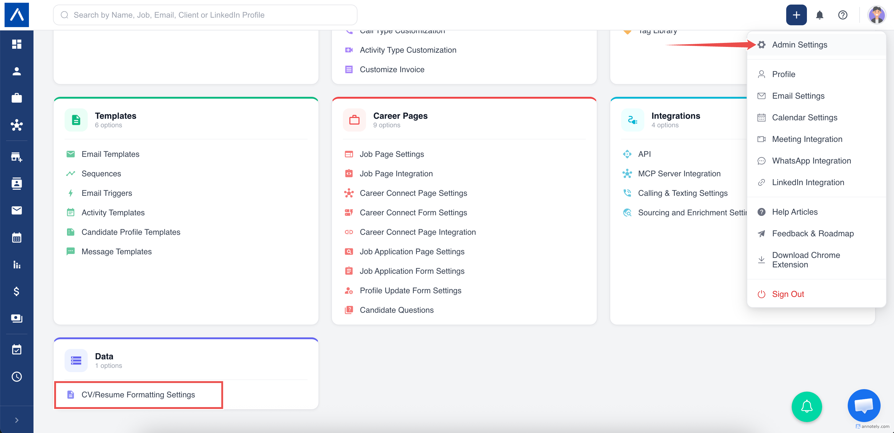 AI Resume Formatting Agent settings