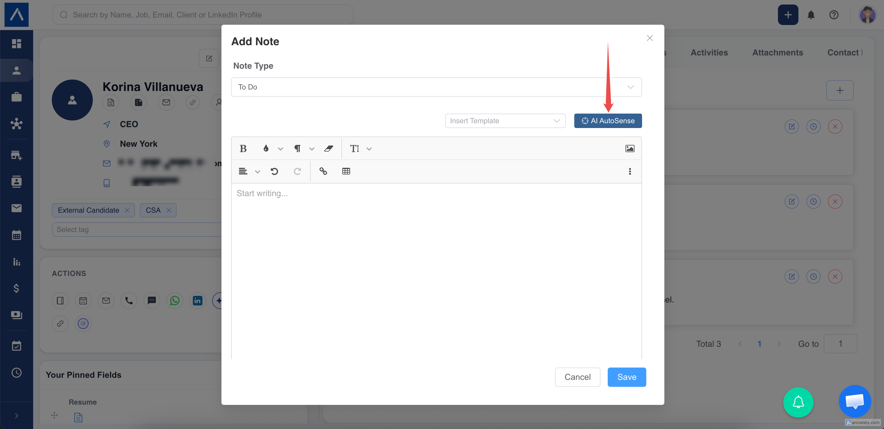 AutoSense for notes