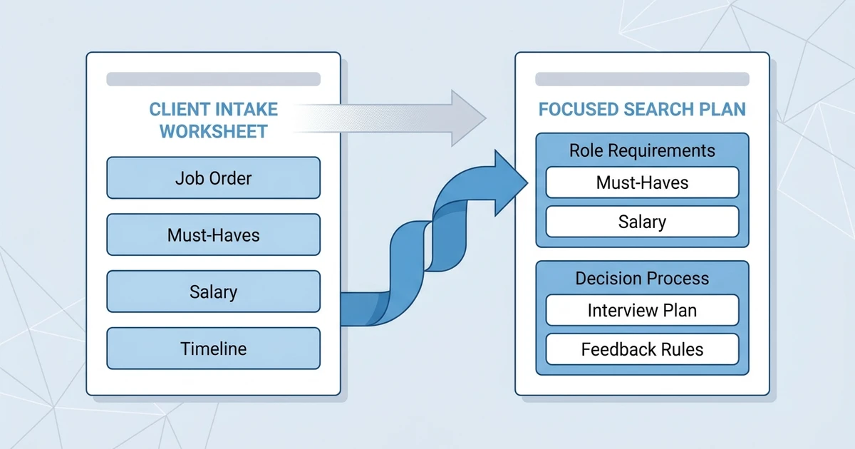 Job Order, Must-Haves, Salary, Timeline, Interview Plan, Feedback Rules