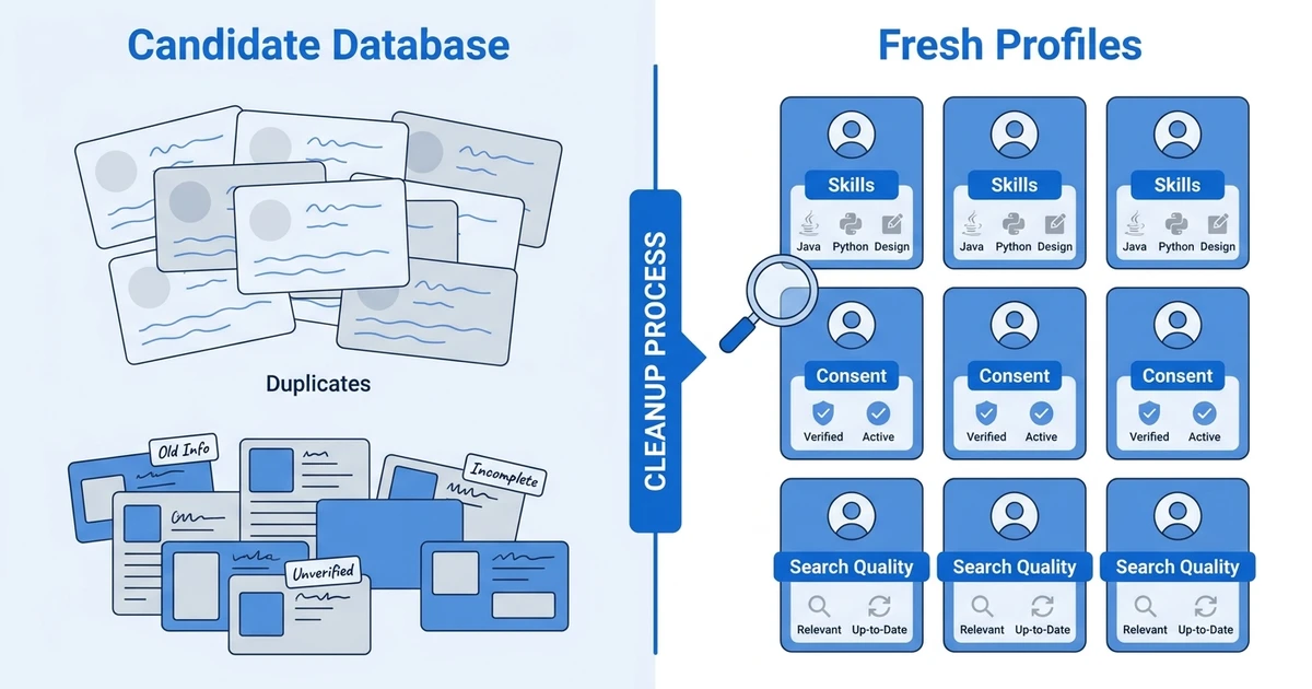 Candidate Database, Duplicates, Fresh Profiles, Skills, Consent, Search Quality