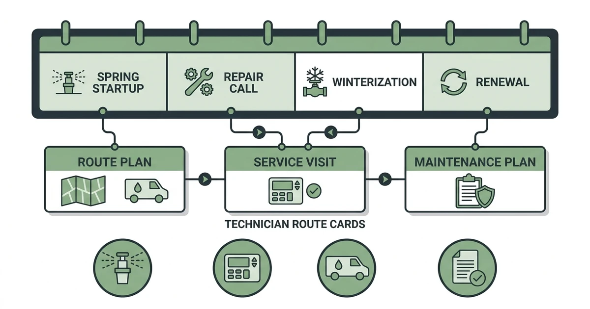 Spring Startup, Repair Call, Route Plan, Winterization, Renewal