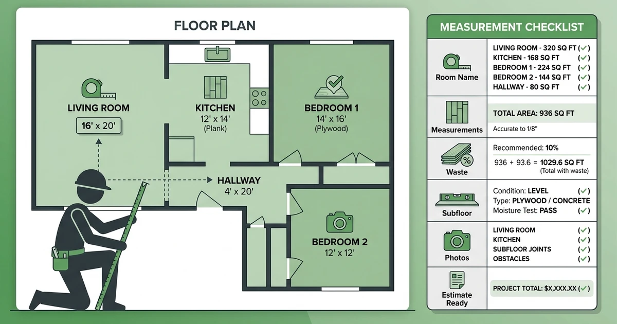 Room Name, Measurements, Waste, Subfloor, Photos