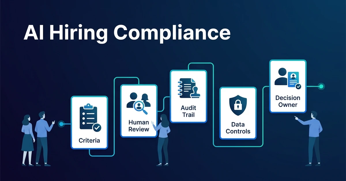 Use AI en recruitment con guardrails prácticos para revisión humana, control de bias, transparencia de candidatos, retención de datos, audit trails y rollout.