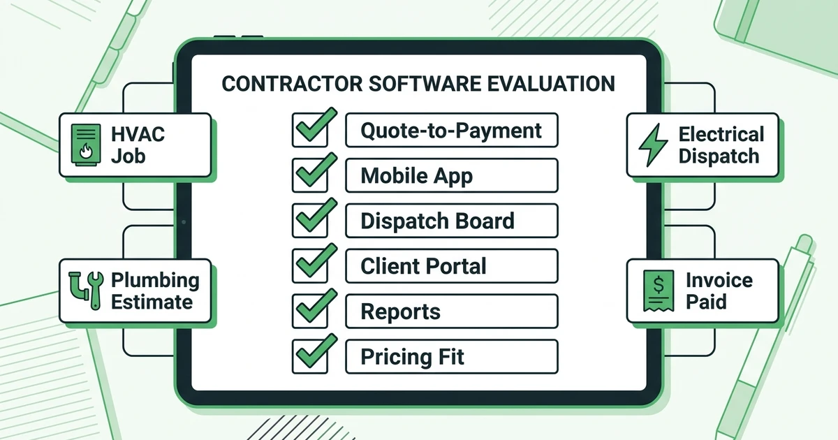 Quote-to-Payment, Mobile App, Dispatch Board, Client Portal, Reports, Pricing Fit