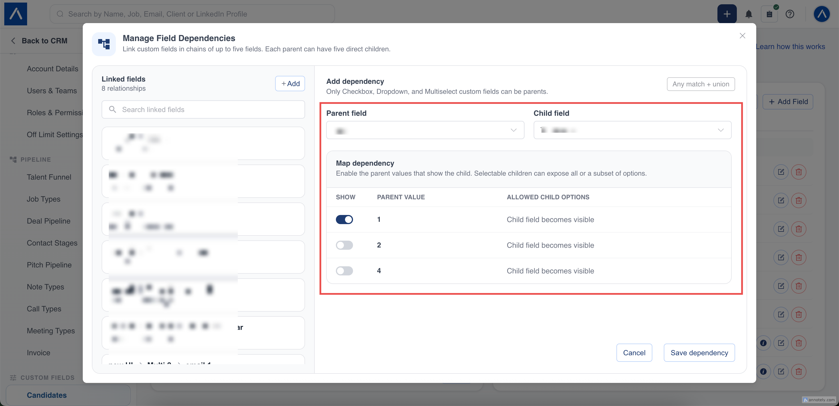 Select Parent Child Fields