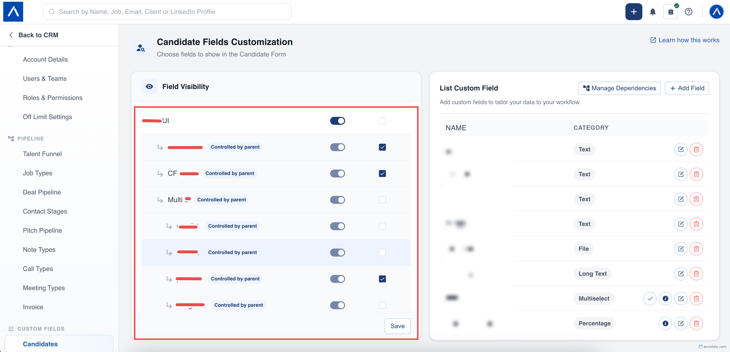 Manage Parent Child Fields