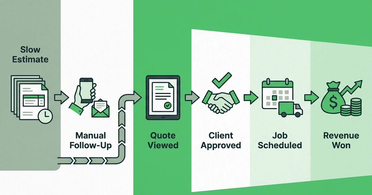 Slow Estimate, Manual Follow-Up, Quote Viewed, Client Approved, Job Scheduled, Revenue Won