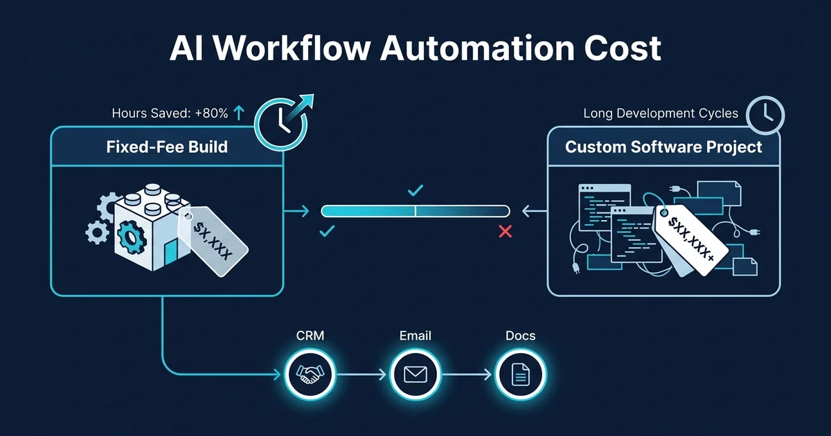 Compare AI workflow automation cost, fixed-fee builds y proyectos de custom software para financiar primero el sistema fiable más pequeño.