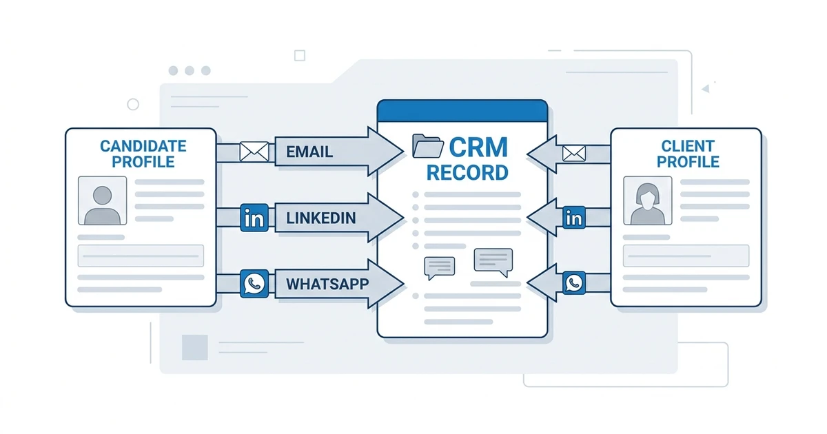Candidates, Clients, Email, LinkedIn, WhatsApp, CRM Record