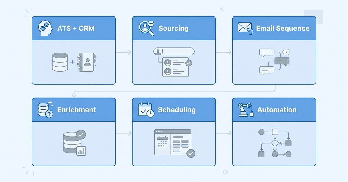 ATS + CRM, Sourcing, Email Sequence, Enrichment, Scheduling, Automation