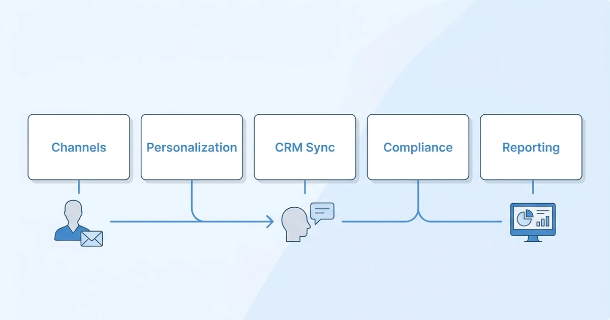 Channels, Personalization, CRM Sync, Compliance, Reporting