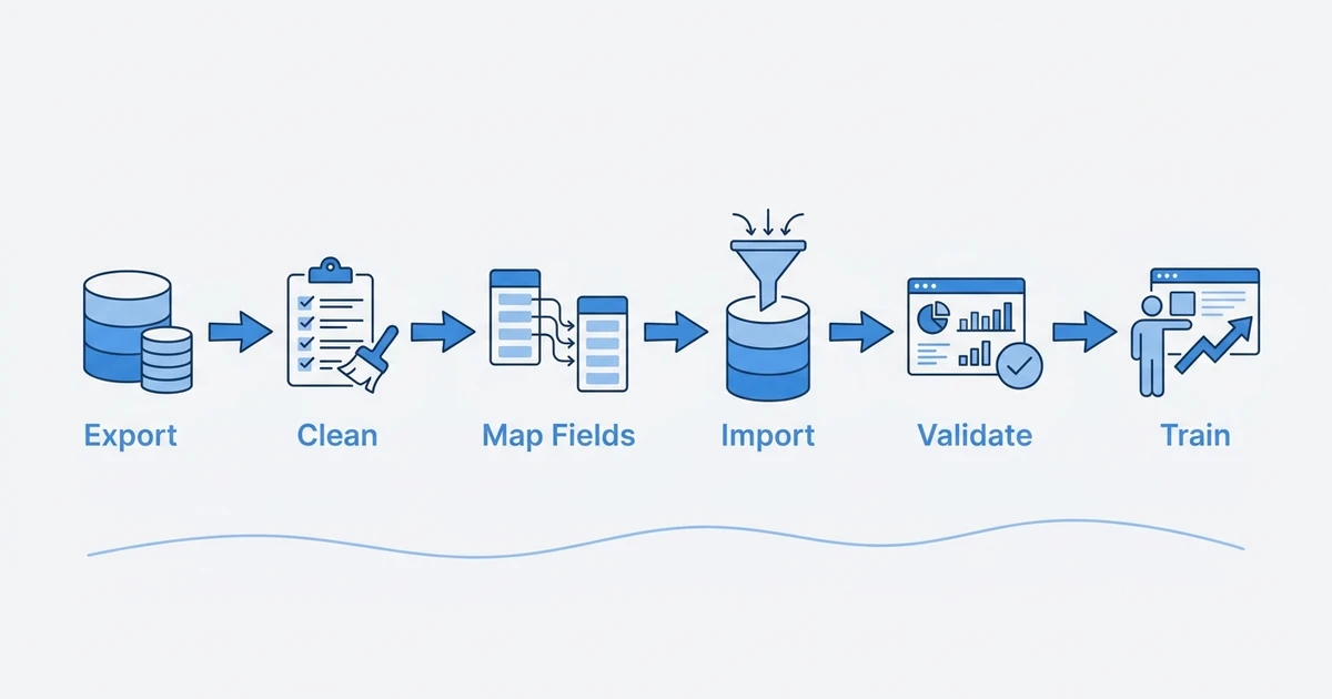 Export, Clean, Map Fields, Import, Validate, Train