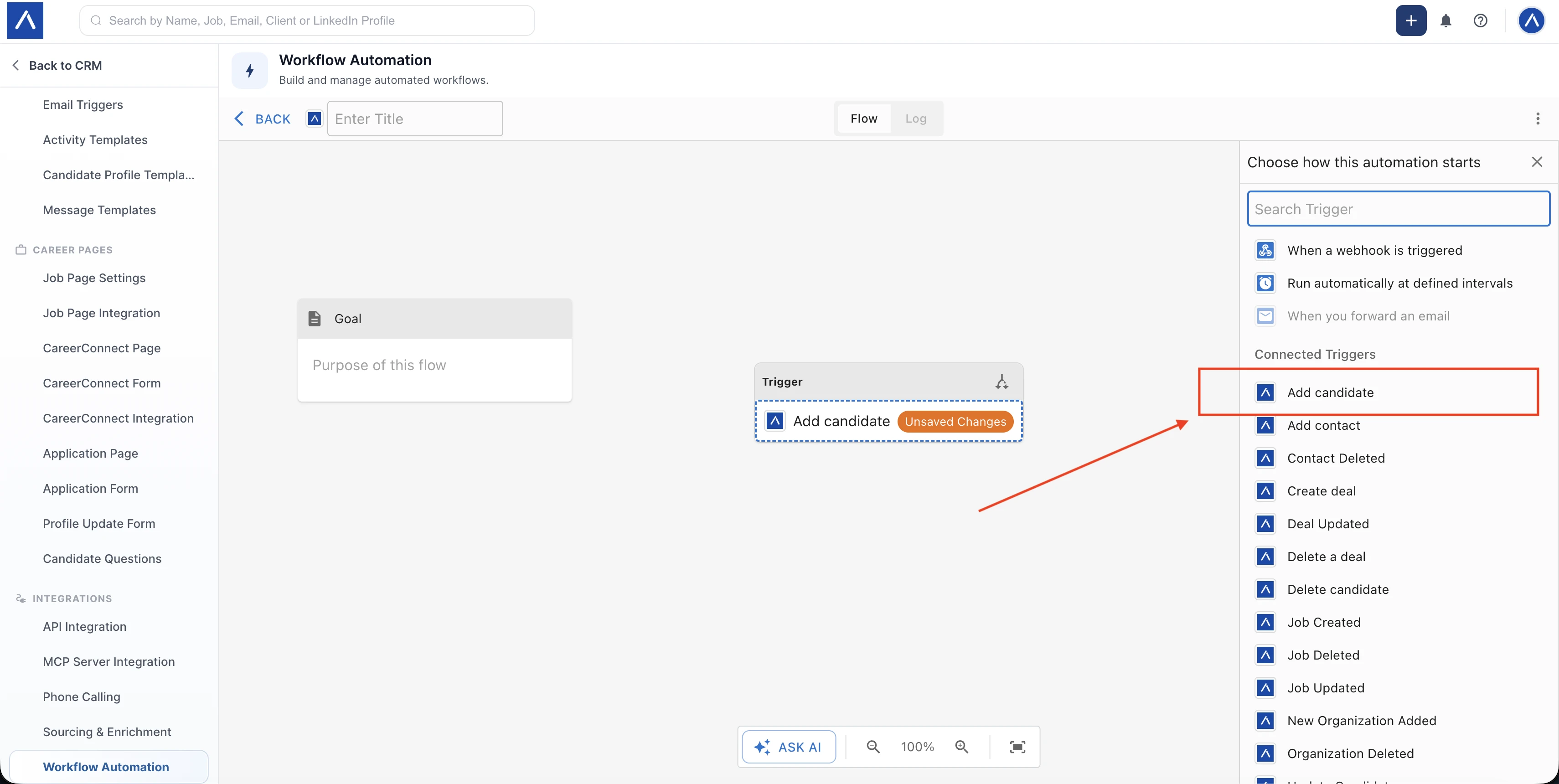 Select an ATZ CRM trigger