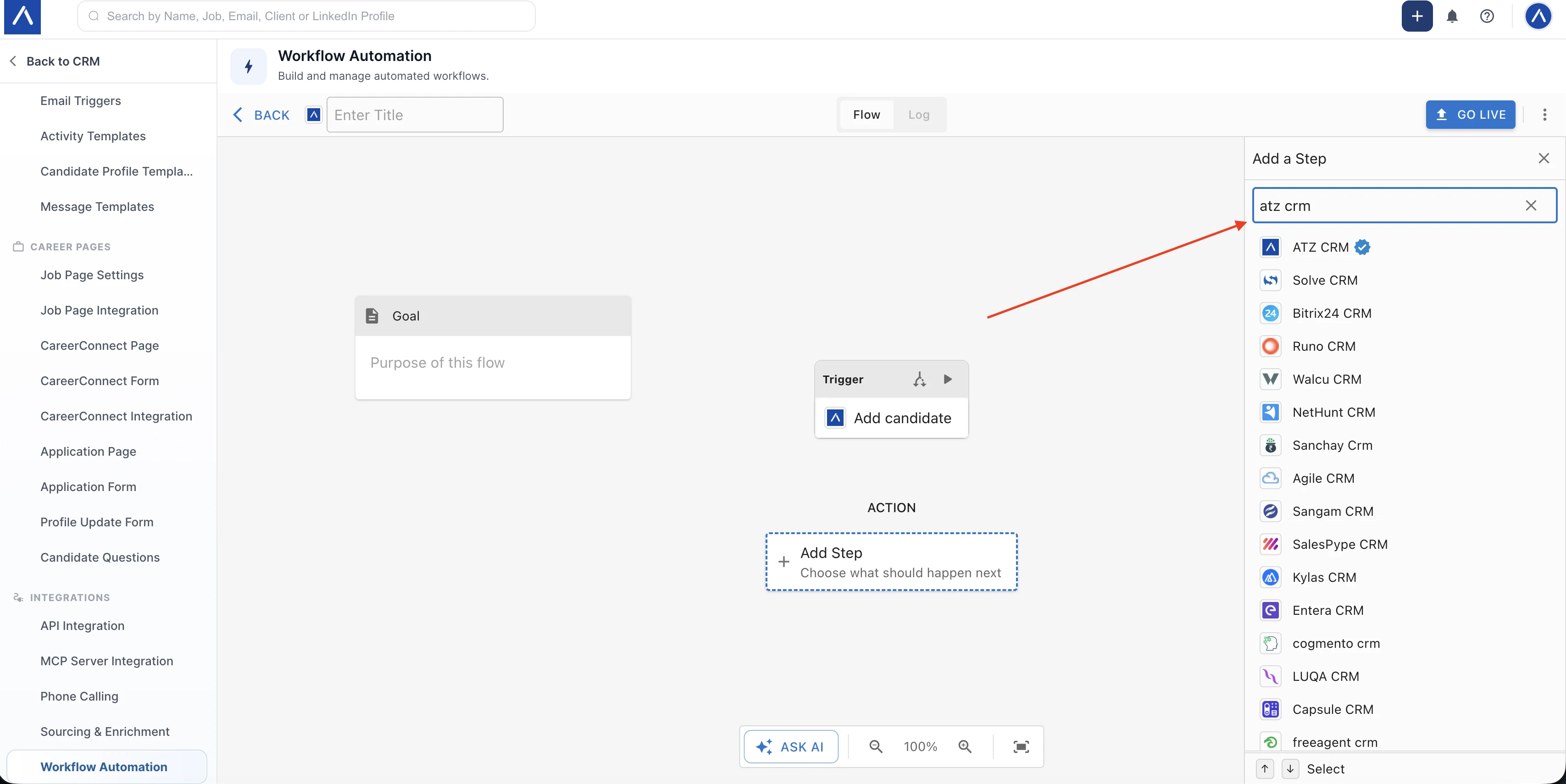 Search for ATZ CRM action app