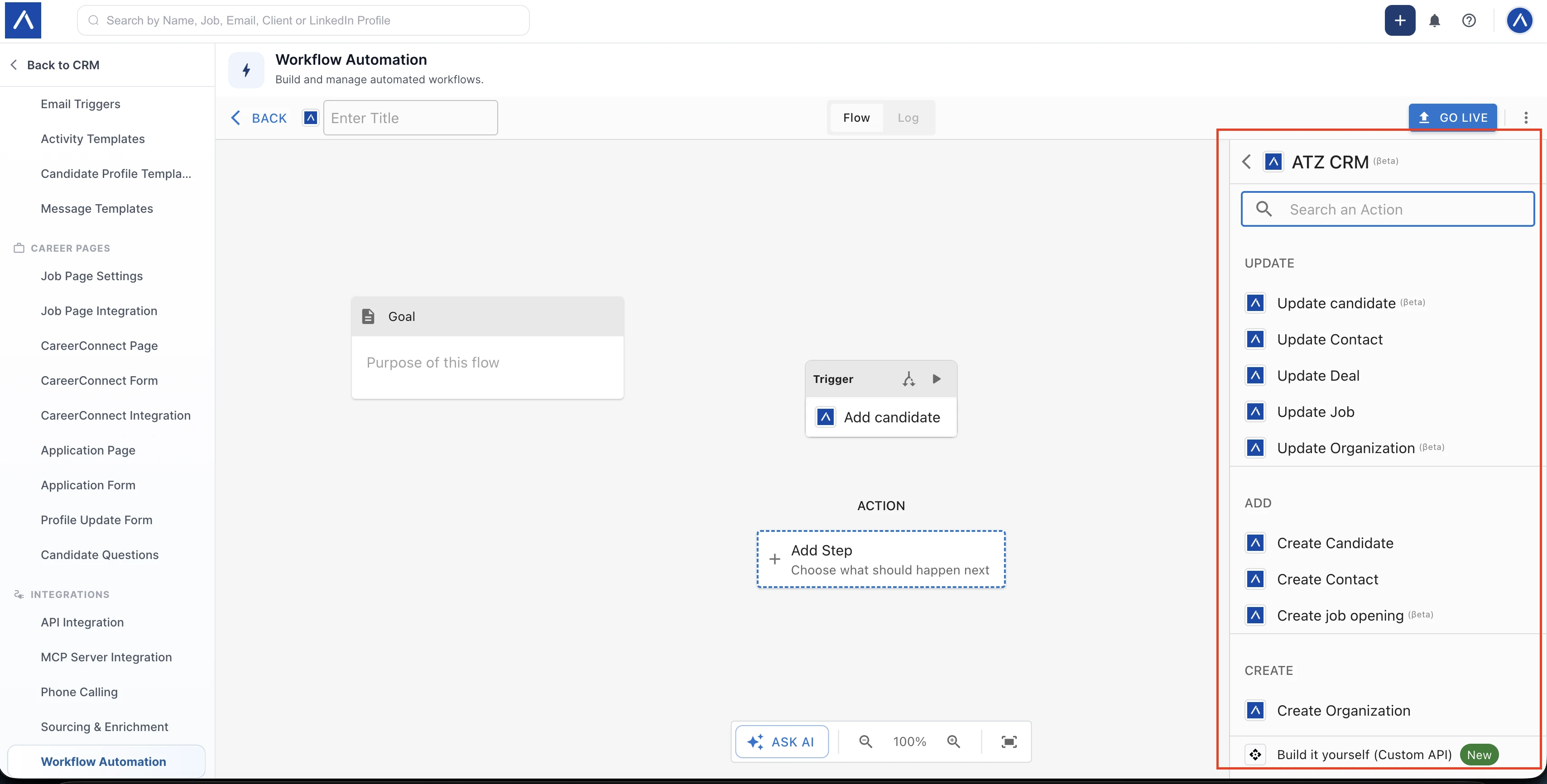 Select ATZ CRM action