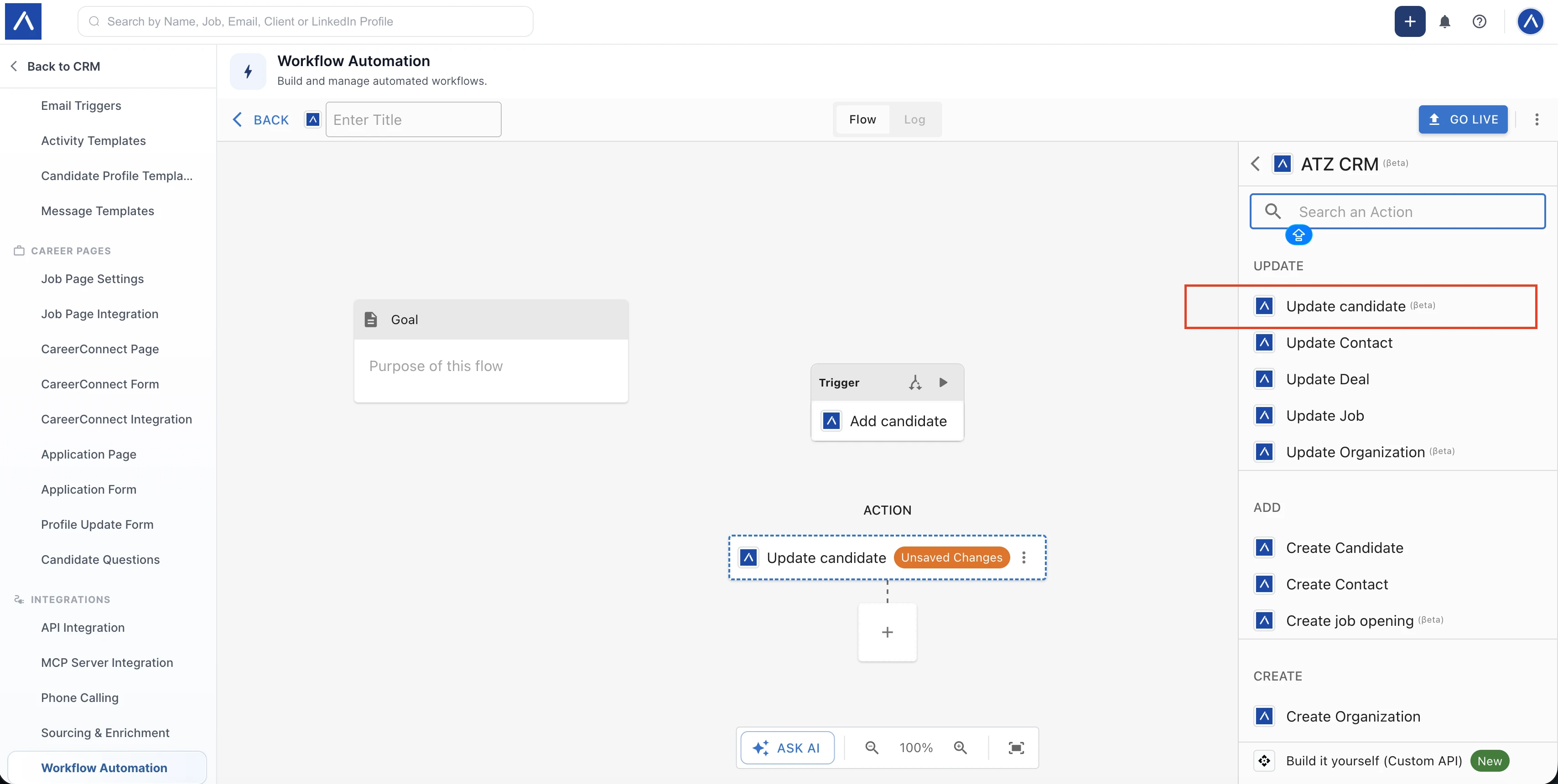 Add Update candidate action