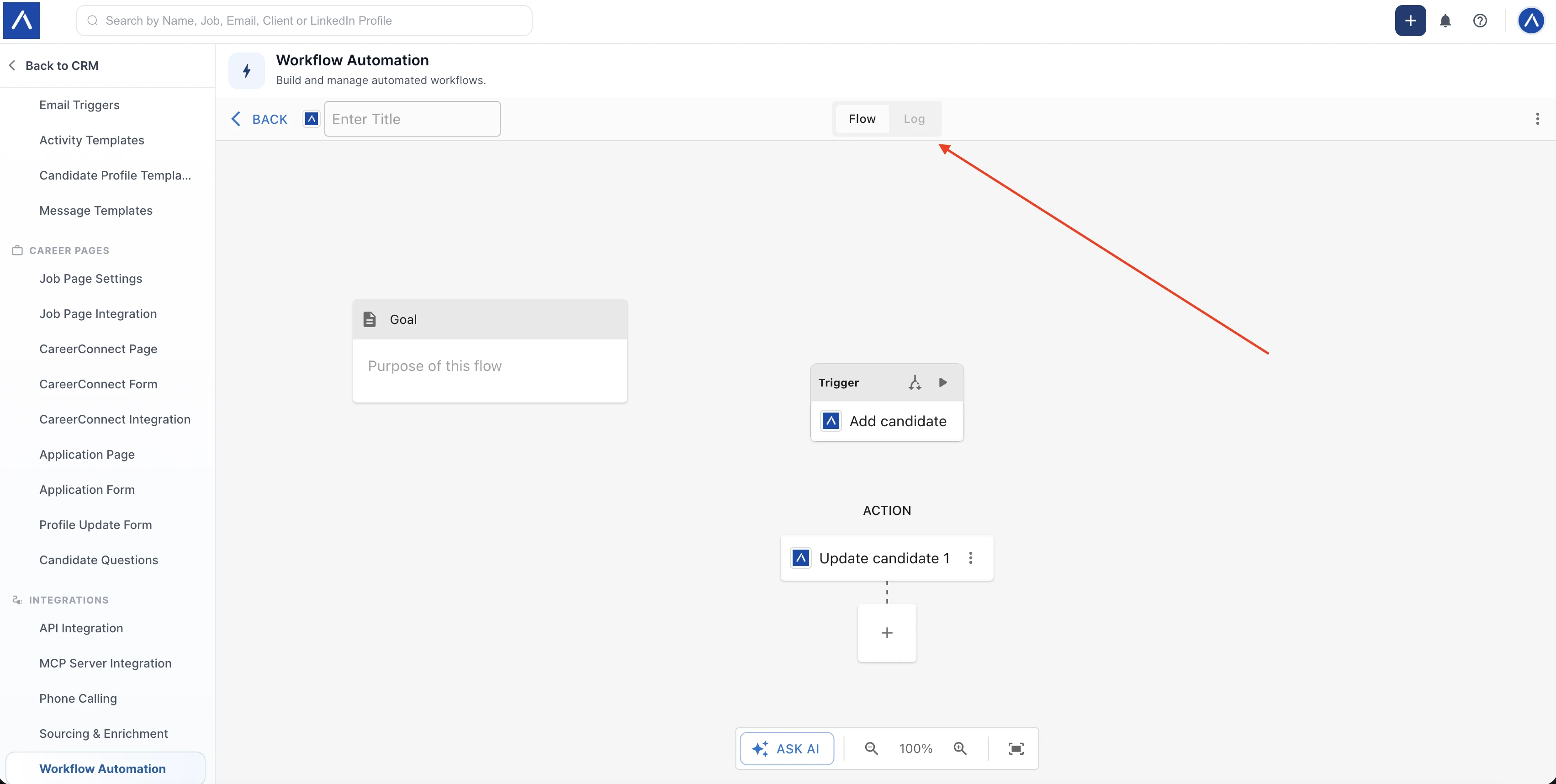 Workflow automation Log tab