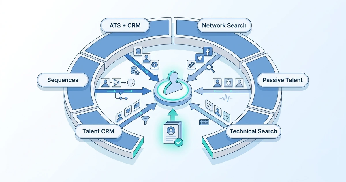 "ATS + CRM", "Network Search", "Passive Talent", "Technical Search", "Talent CRM", "Sequences"