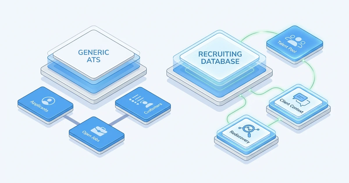 "Generic ATS", "Applicants", "Open Jobs", "Recruiting Database", "Talent Pool", "Client Context", "Rediscovery"