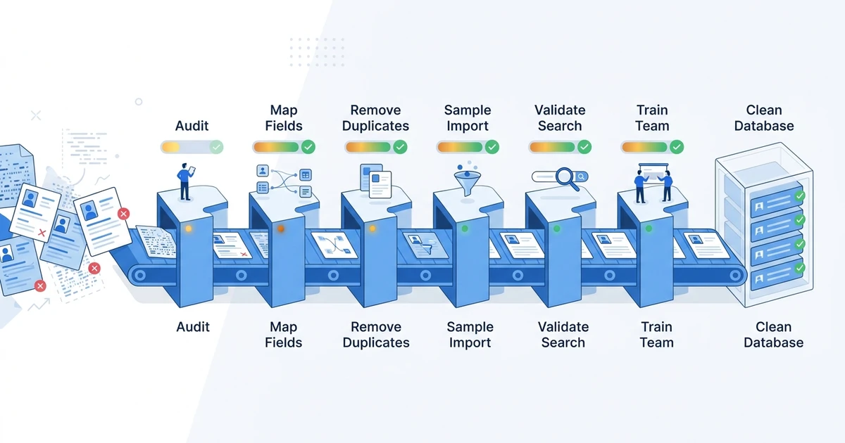 "Audit", "Map Fields", "Remove Duplicates", "Sample Import", "Validate Search", "Train Team"