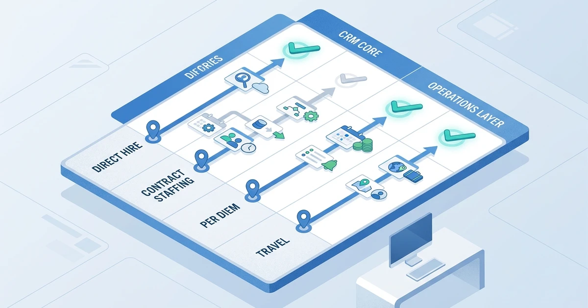 "Direct Hire", "Contract Staffing", "Per Diem", "Travel", "CRM Core", "Operations Layer"