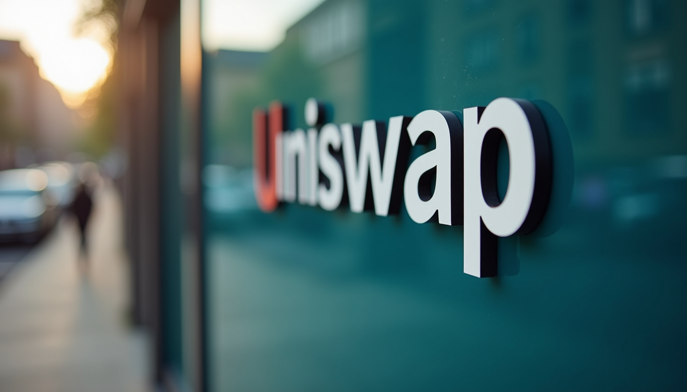 Eye-level view of the Uniswap logo