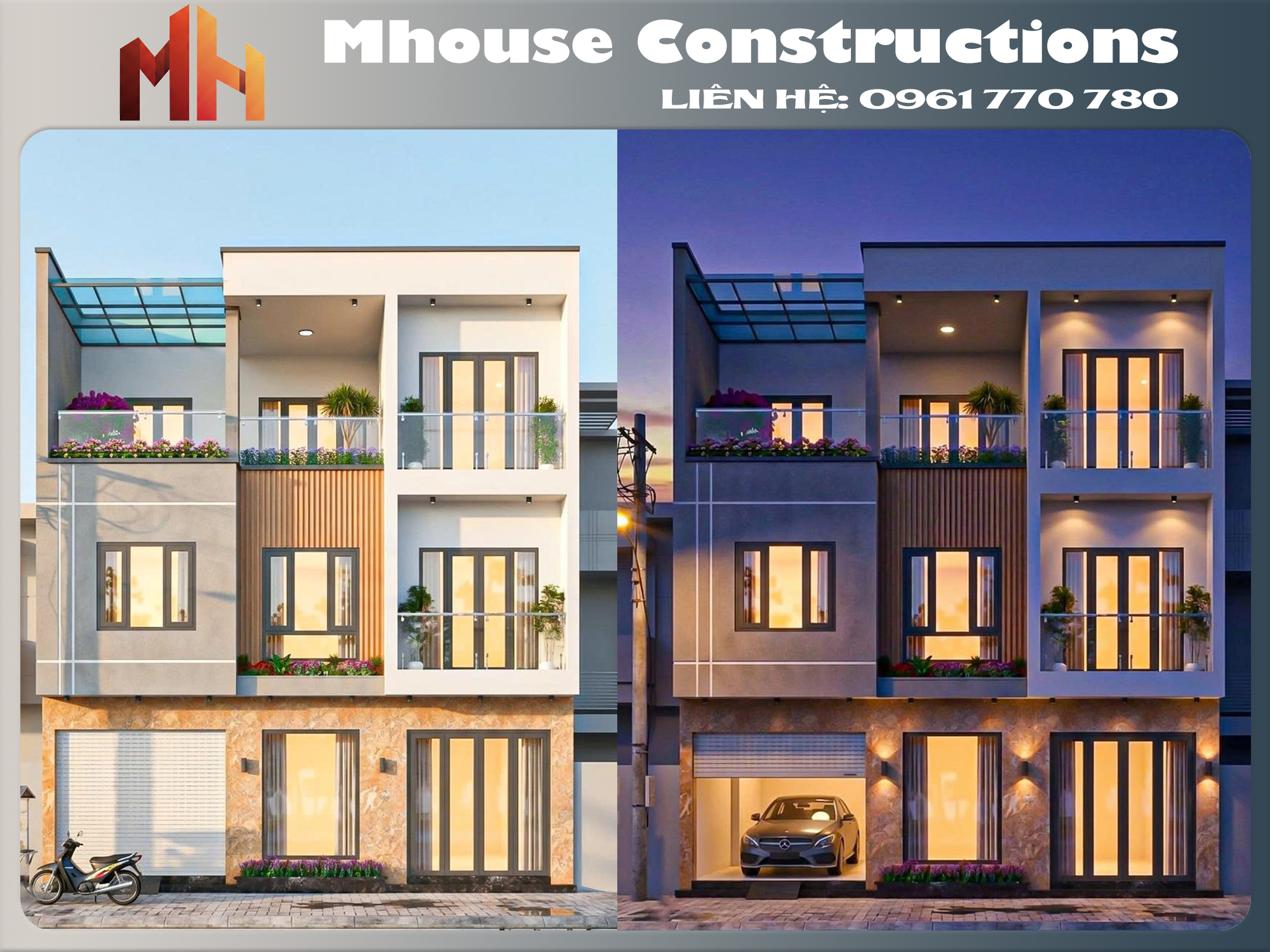 Thiết kế nhà phố 3 tầng mặt tiền 10m