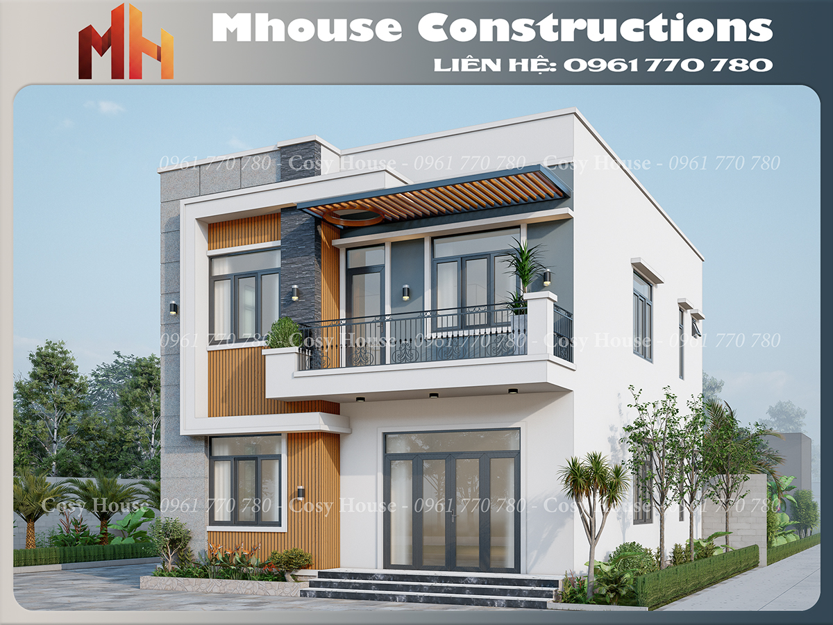 Thiết kế nhà phố 2 tầng mặt tiền 8m