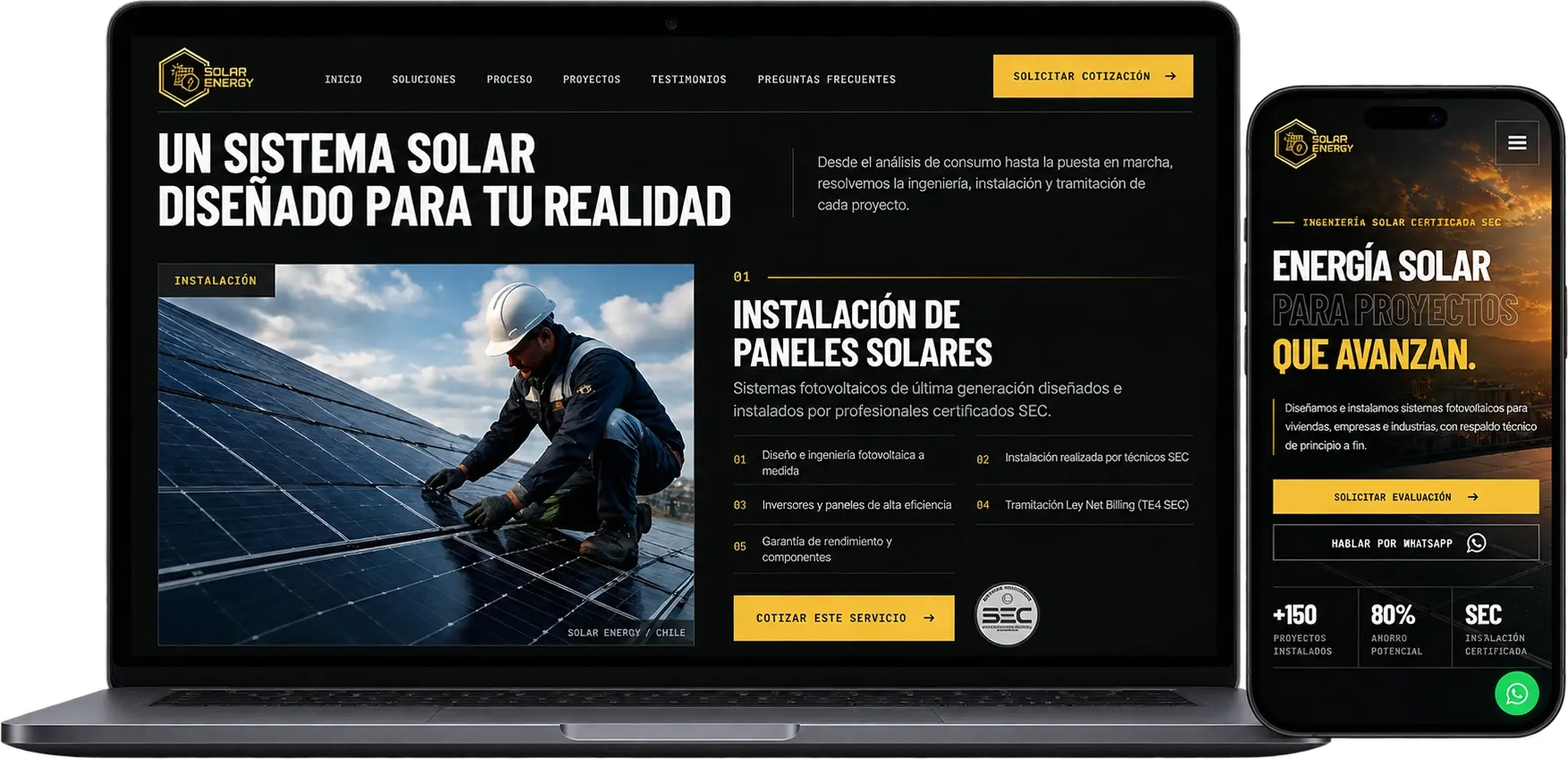 Landing Page para Instalación de Paneles Solares y Soluciones Fotovoltaicas - Proyecto Landing Page en Chile