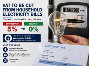 VAT to be cut from household electricity bills in October