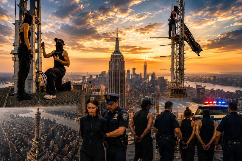 Russian 'Rooftopping' Couple Scale Empire State Building Spire, Get Engaged, Arrested