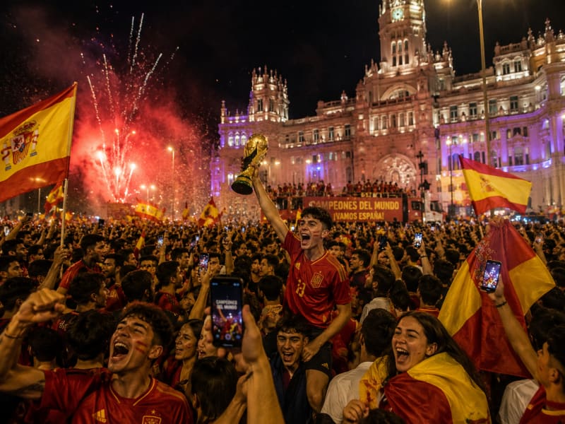 Moment fans in Madrid celebrate World Cup win