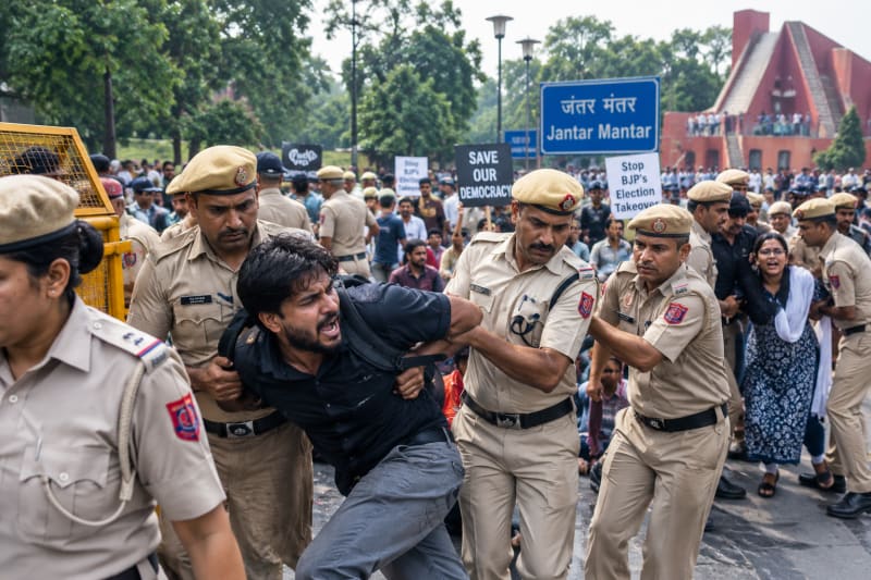 Delhi Police Detain 1,000 Over Jantar Mantar Protest Against Poll Body Chief