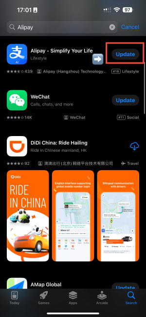 Alipay app in App Store