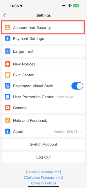 Alipay Settings screen