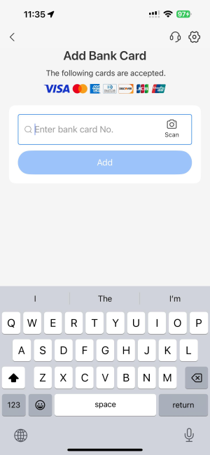 Alipay Bank Card screen