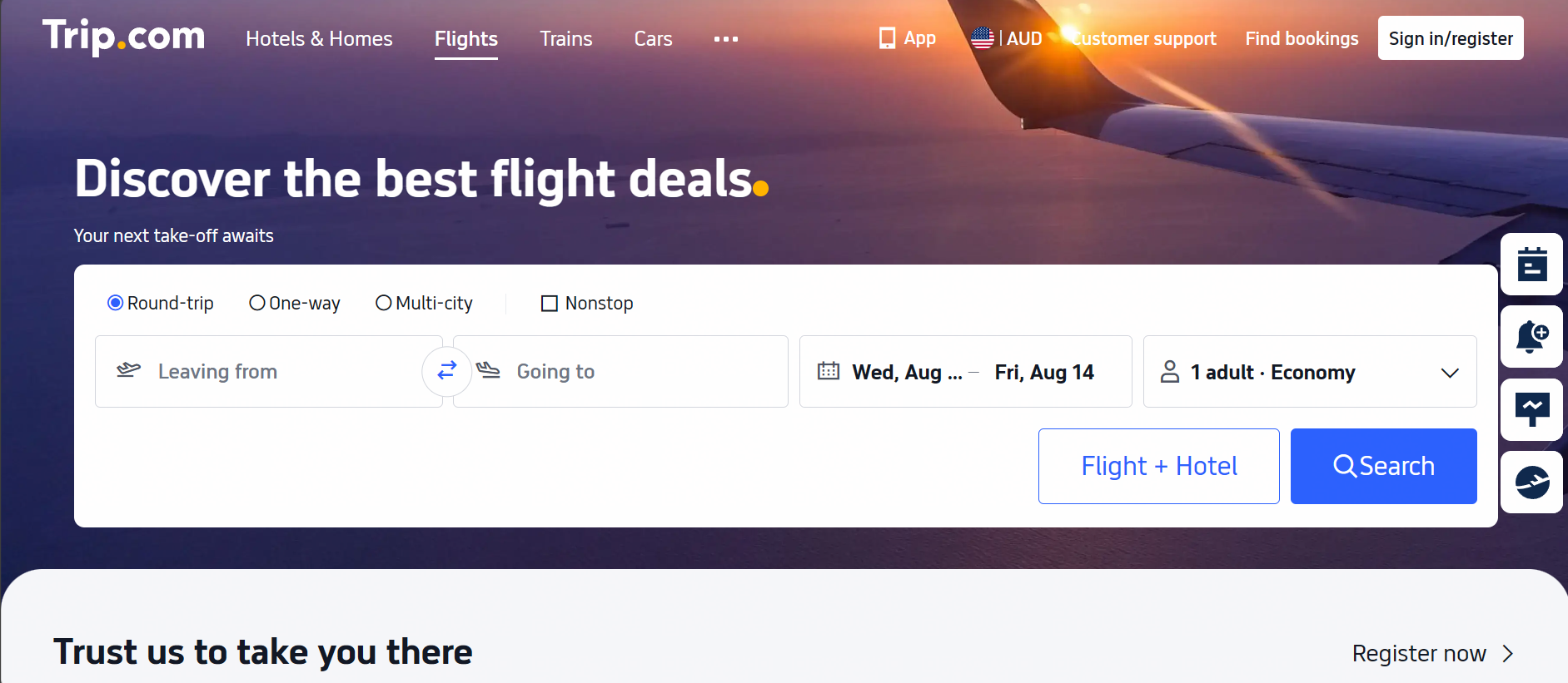 trip.com flight search example