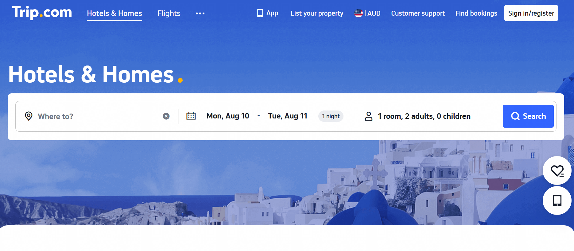 trip.com hotels search example
