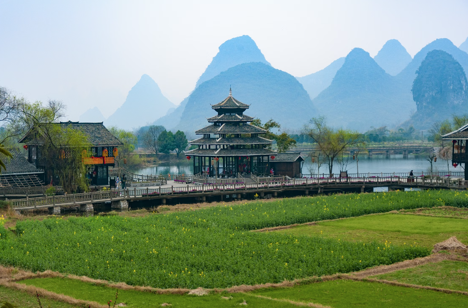 Bamboo rafting on Yulong River, Yangshuo