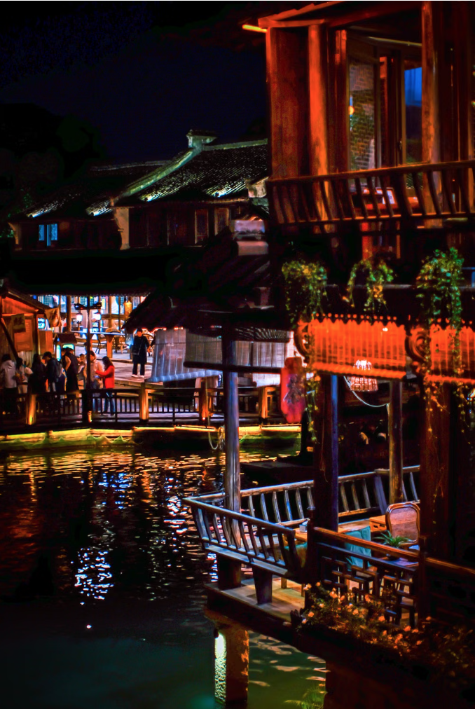 Old town bar street at night