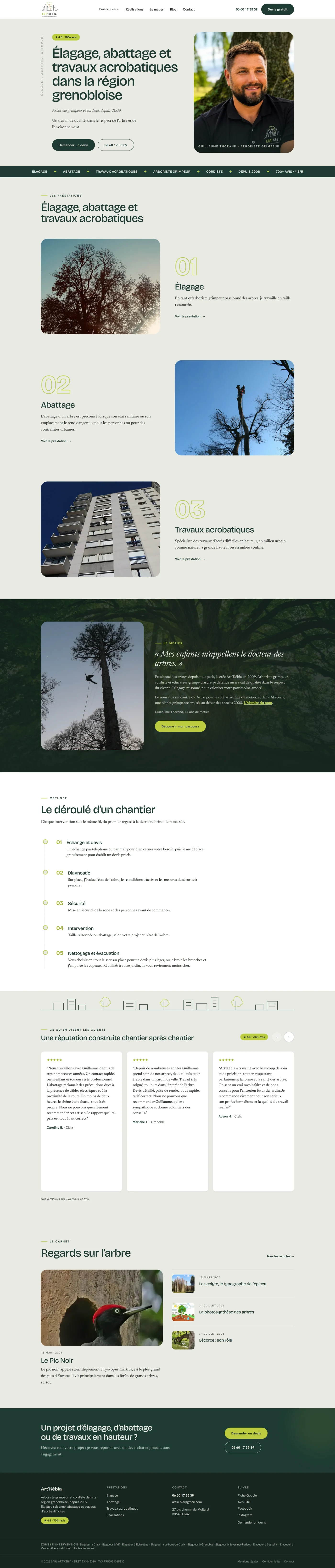 La nouvelle page d'accueil du site Art'Kébia, du haut en bas