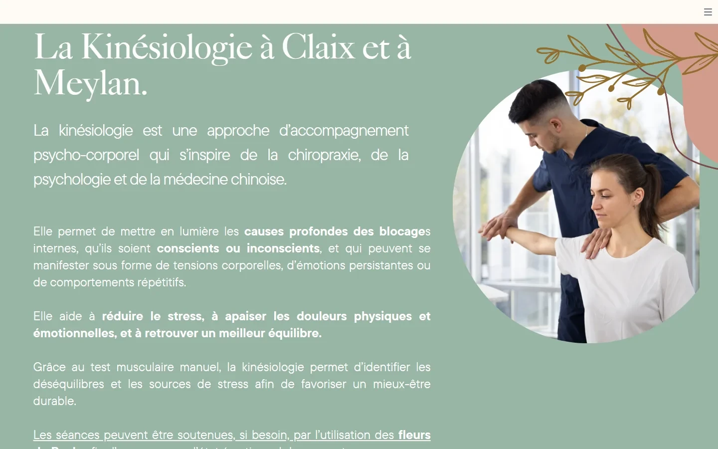 Ancienne page Kinésiologie : texte dense façon Canva