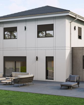 Maison préfabriquée ossature bois à toit 4 pentes