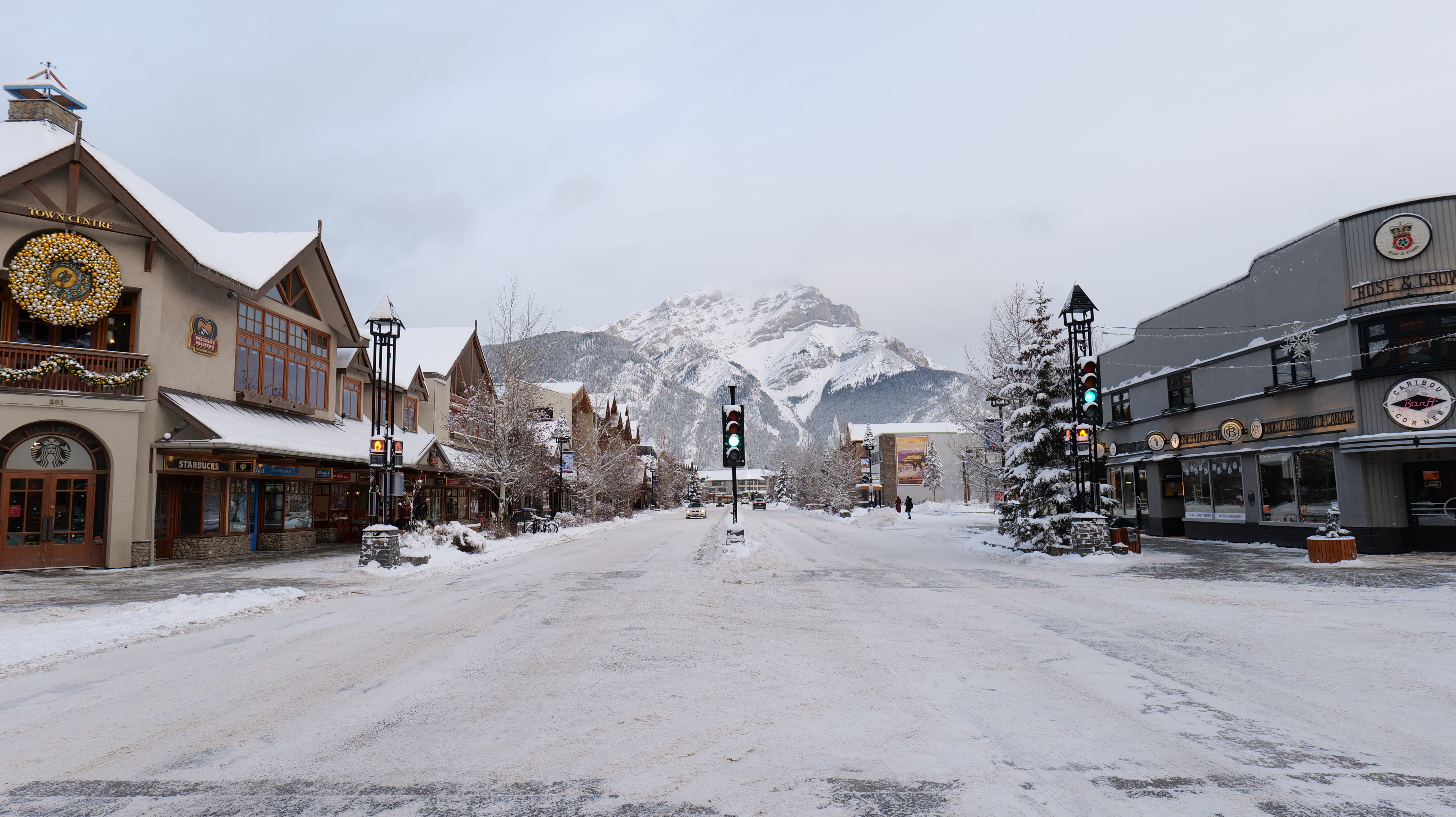 Cascade mountain overlooking the wonderful town of Banff on an early winter morning.
