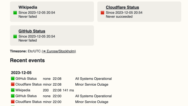 A screenshot of the status page template