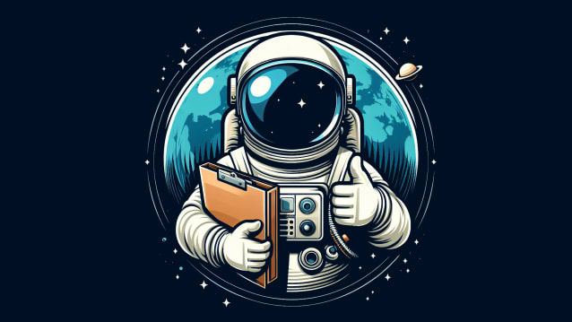 An illustration of an astronaut holding a dossier
