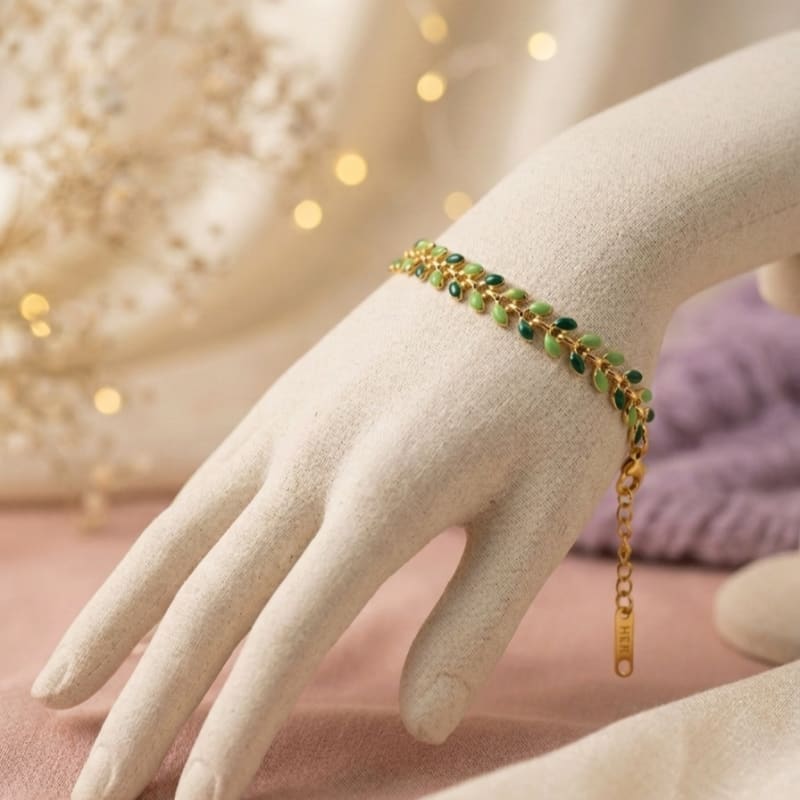 PULSERA HOJAS DORADA Y VERDE