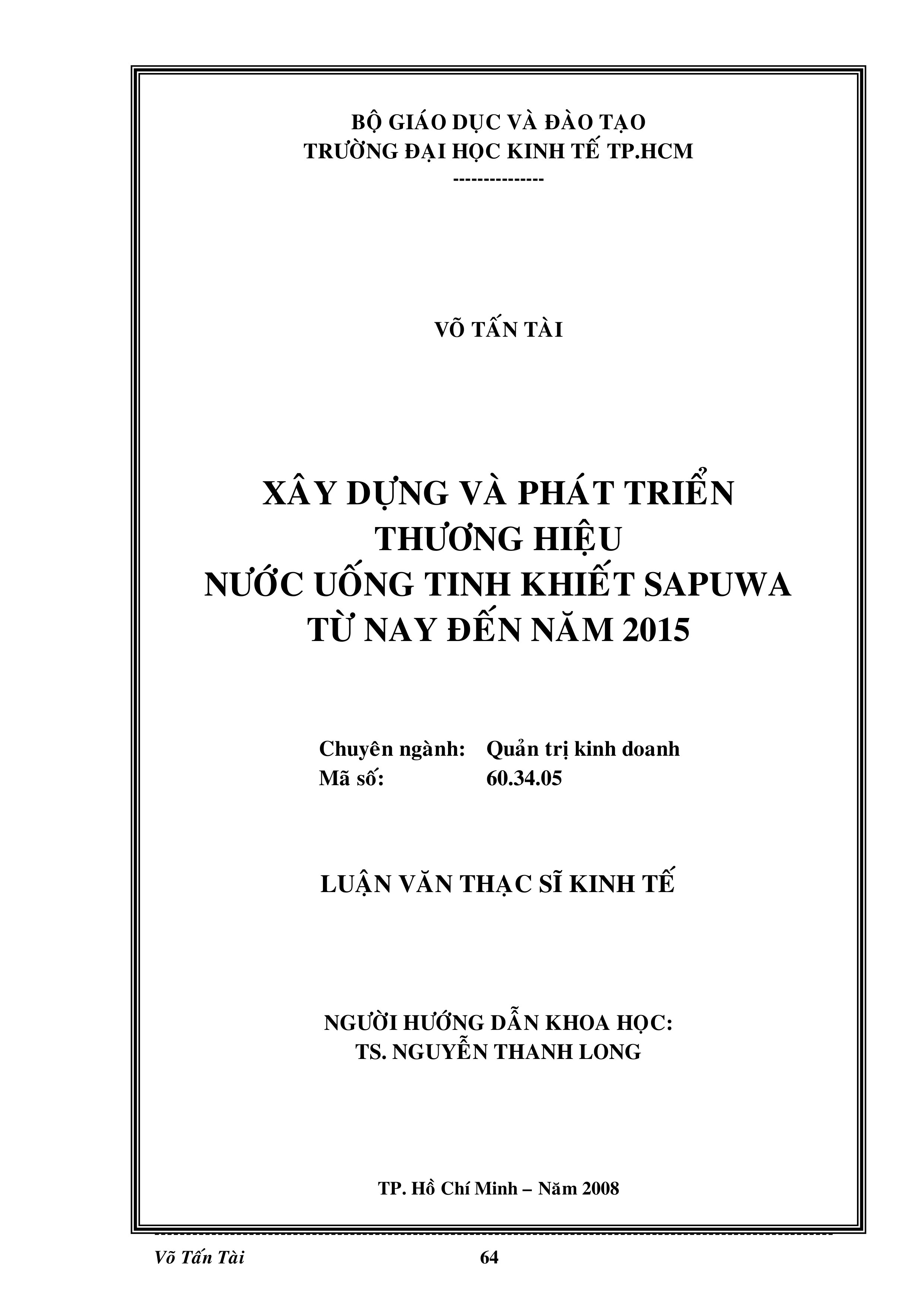 Xây dựng và phát triển thương hiệu nước uống tinh khiết sapuwa từ nay đến năm 2015