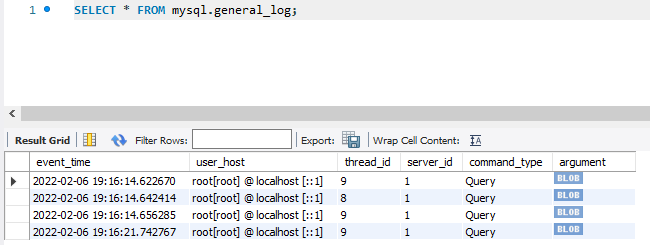 Example of log entry